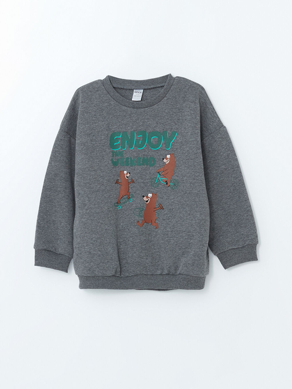 LCW ONCE Gri Bisiklet Yaka Baskılı Erkek Bebek Sweatshirt