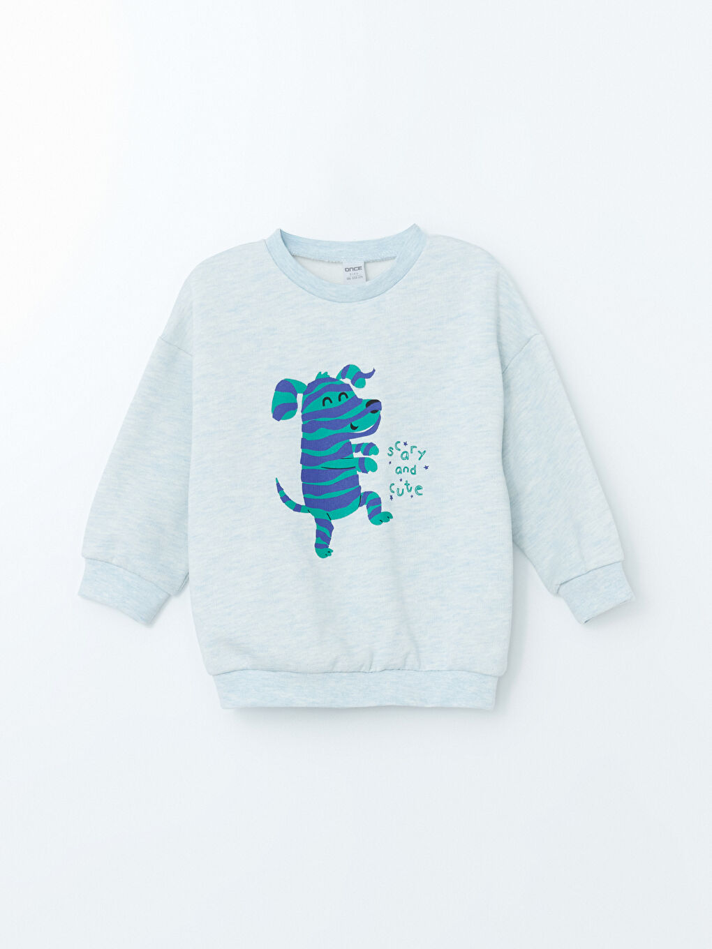 LCW ECO Mavi Melanj Bisiklet Uzun Kollu Baskılı Erkek Bebek Sweatshirt