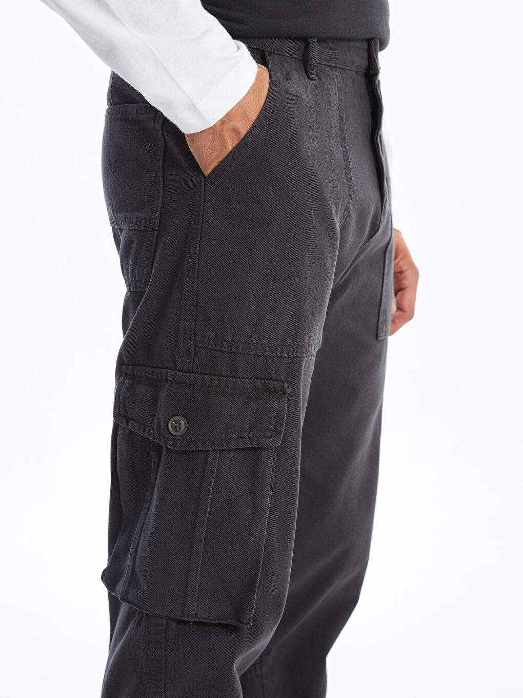 XSIDE Gri Standart Kalıp Gabardin Erkek Kargo Pantolon - 2