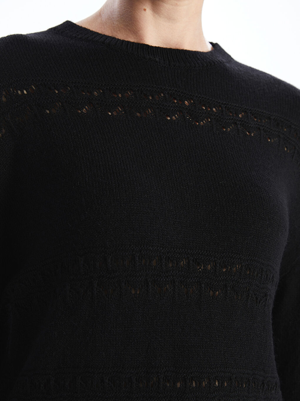 كنزة صوفية تريكو نسائية بياقة دائرية ونقشة ذاتية-2