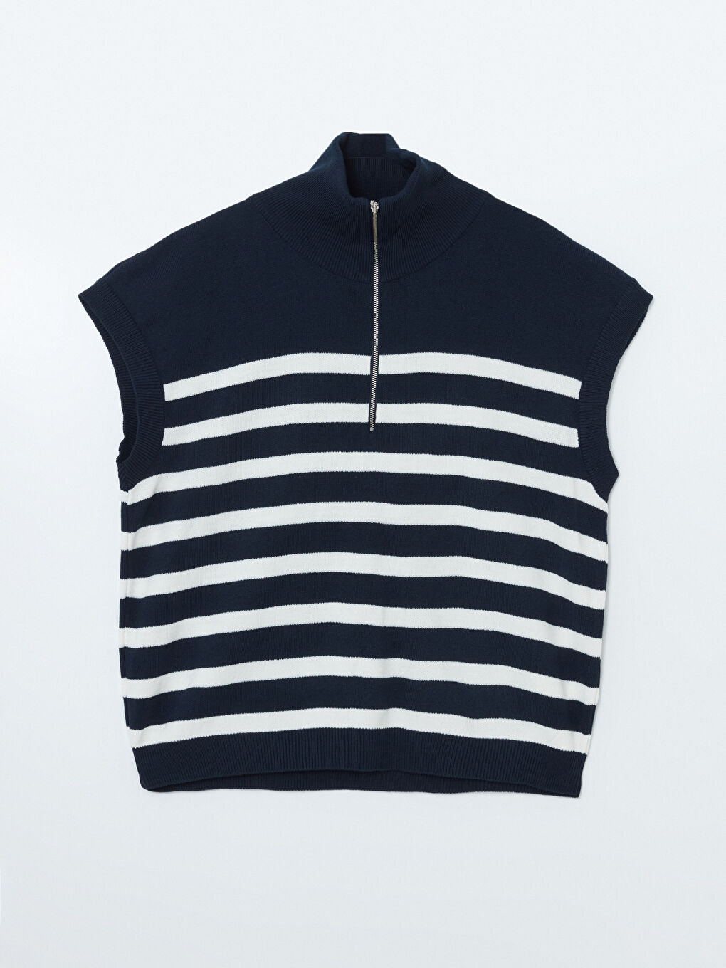 Funnel Neck Striped Women's Knitwear Sweater Vest-4