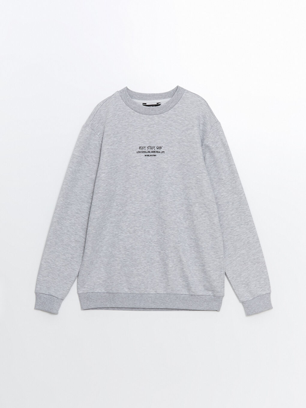 LCW ECO Gri Melanj Bisiklet Yaka Uzun Kollu Baskılı Erkek Sweatshirt