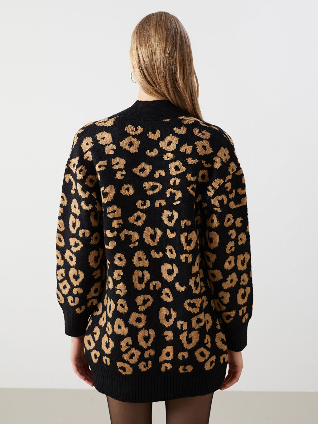 Cardigan en Tricot à Col Châle Imprimé Léopard pour Femmes-3