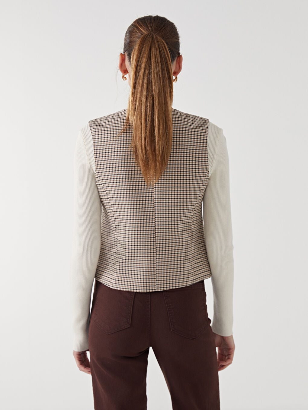 LCW Modest V Neck Plaid Women's Classic Waistcoat -W4K371Z8-LLL