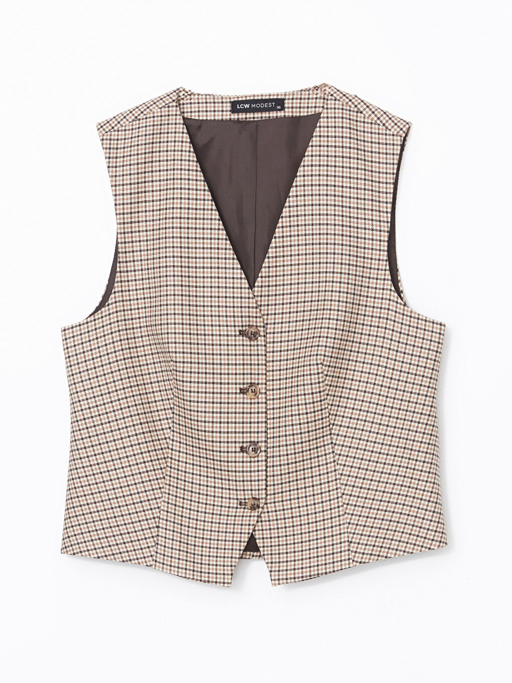 LCW Modest V Neck Plaid Women's Classic Waistcoat -W4K371Z8-LLL