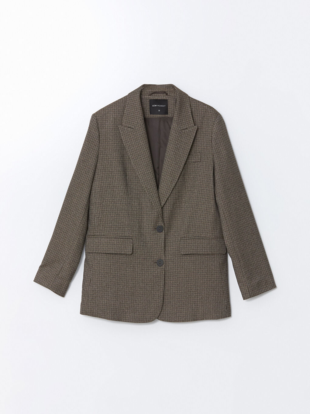 LCW Modest Kahverengi Ekose Kadın Blazer Ceket - 4