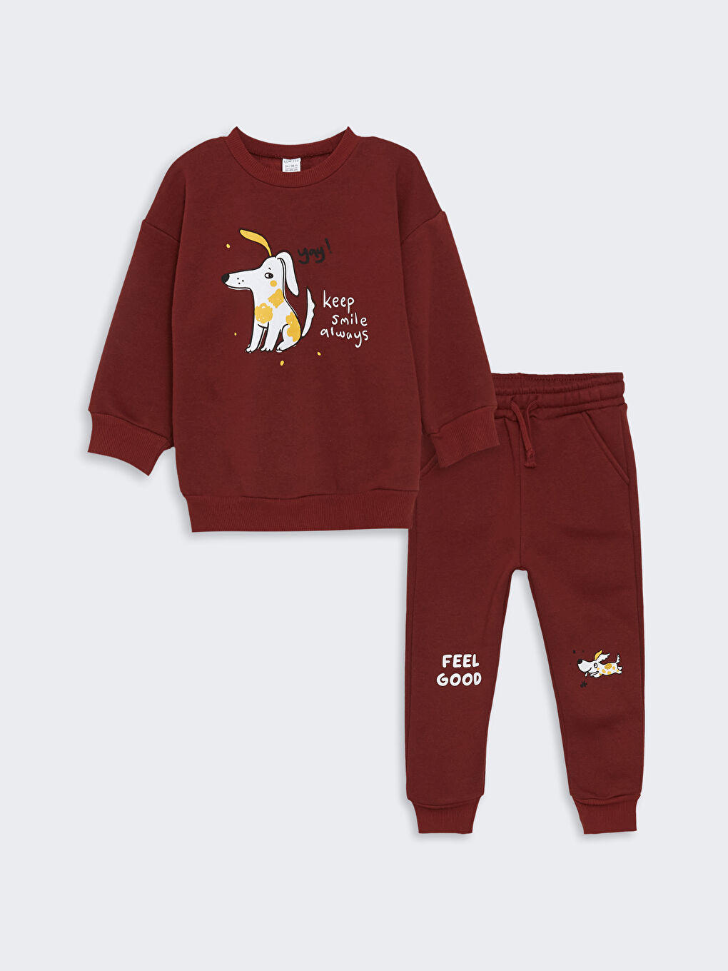 LCW ECO Bordo Bisiklet Yaka Uzun Kollu Baskılı Erkek Bebek Sweatshirt ve Eşofman Alt 2'li Takım