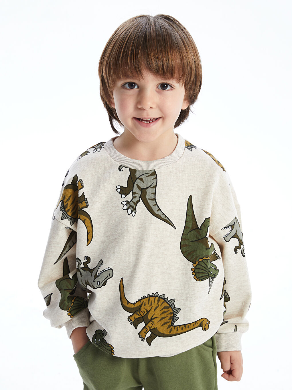 LCW Kids Beyaz Bisiklet Yaka Erkek Bebek Sweatshirt ve Eşofman Alt 2'li