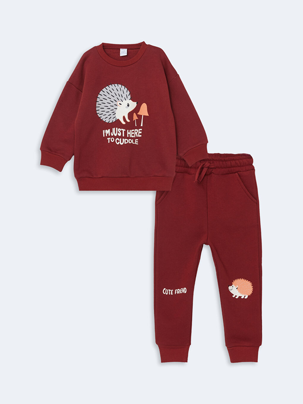 LCW ECO Bordo Bisiklet Yaka Baskılı Erkek Bebek Sweatshirt ve Eşofman Alt 2'li