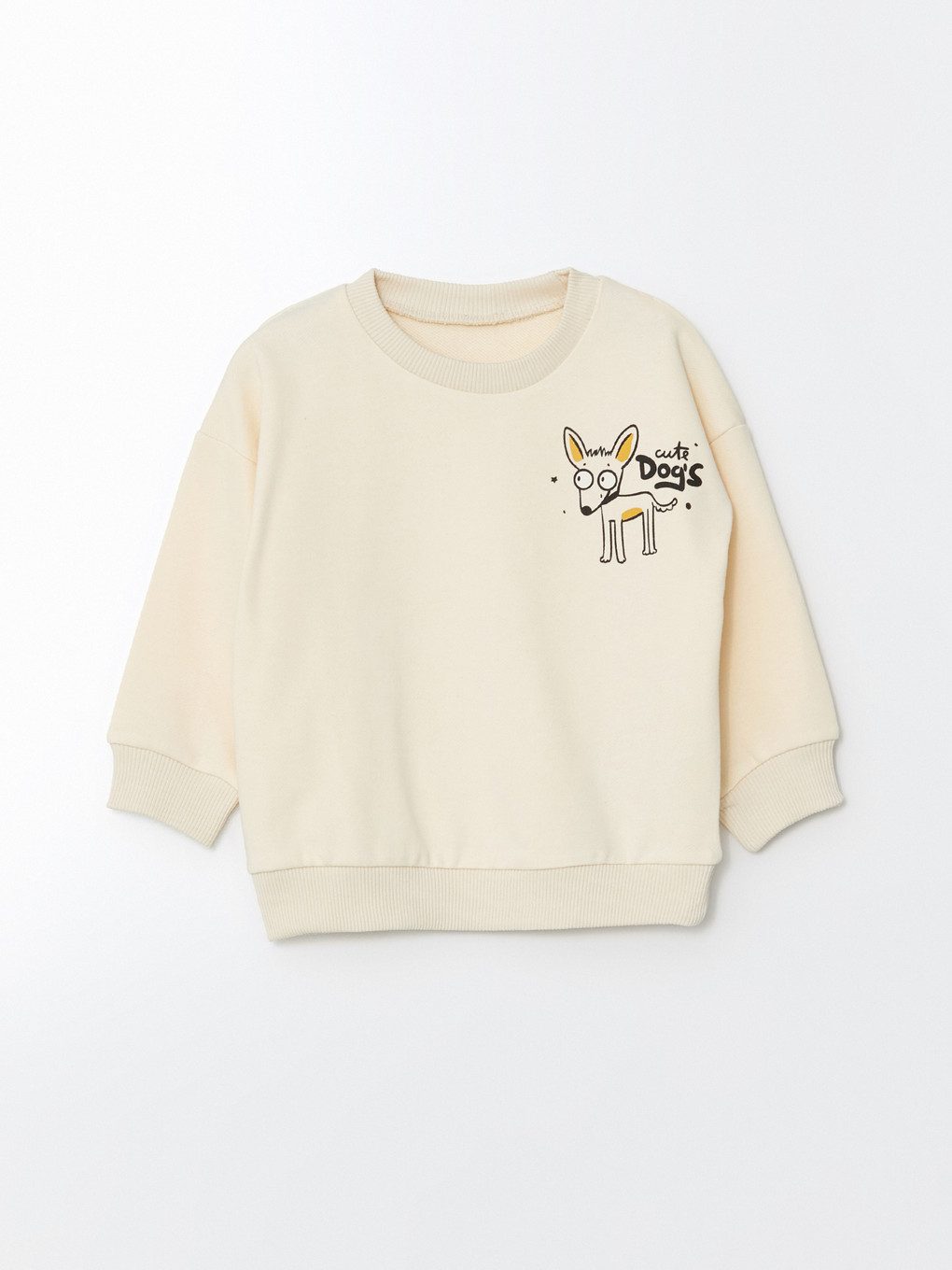 Ekru Bisiklet Yaka Baskılı Kalın Erkek Çocuk Sweatshirt