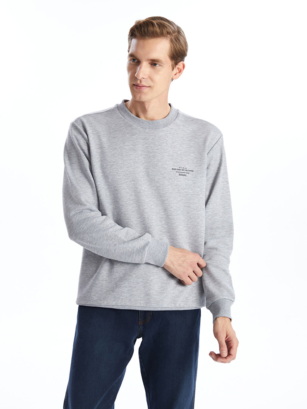 LCW ECO Gri Bisiklet Yaka Uzun Kollu Erkek Sweatshirt