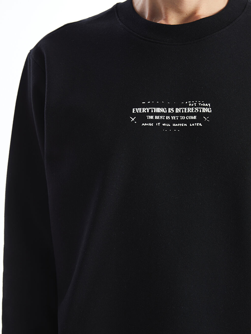 LCW ECO Yeni Siyah Bisiklet Yaka Uzun Kollu Baskılı Erkek Sweatshirt - 2