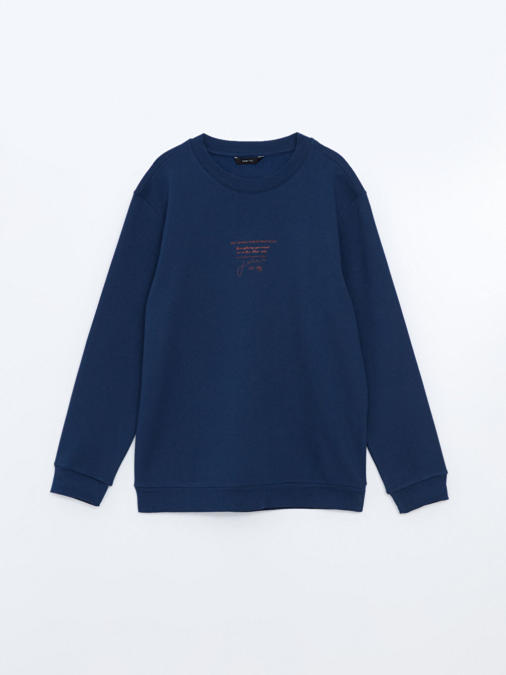 LCW ECO Lacivert Bisiklet Yaka Uzun Kollu Baskılı Erkek Sweatshirt