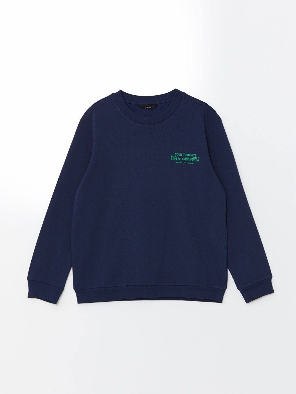 LCW ECO Lacivert Bisiklet Yaka Uzun Kollu Baskılı Erkek Kalın Sweatshirt - 4