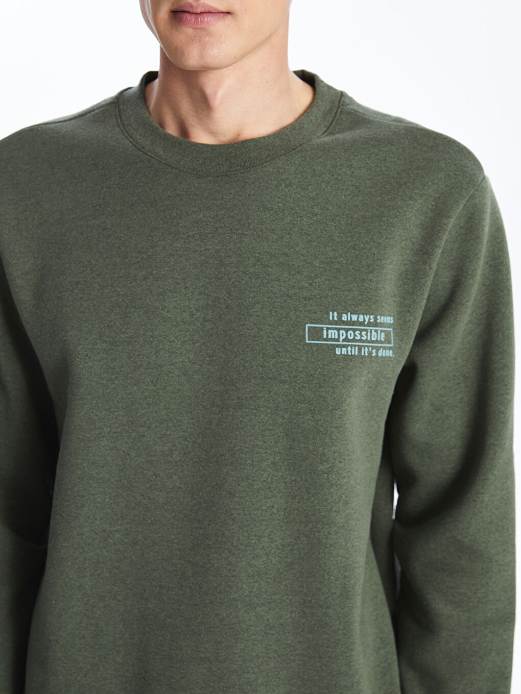 Yeşil Bisiklet Yaka Uzun Kollu Baskılı Erkek Sweatshirt-2