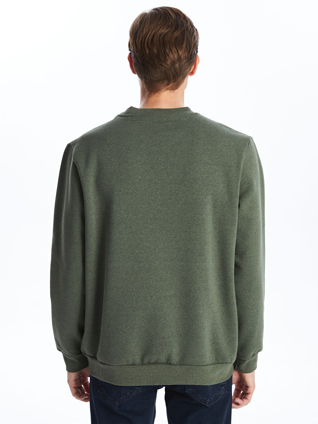 Yeşil Bisiklet Yaka Uzun Kollu Baskılı Erkek Sweatshirt-3