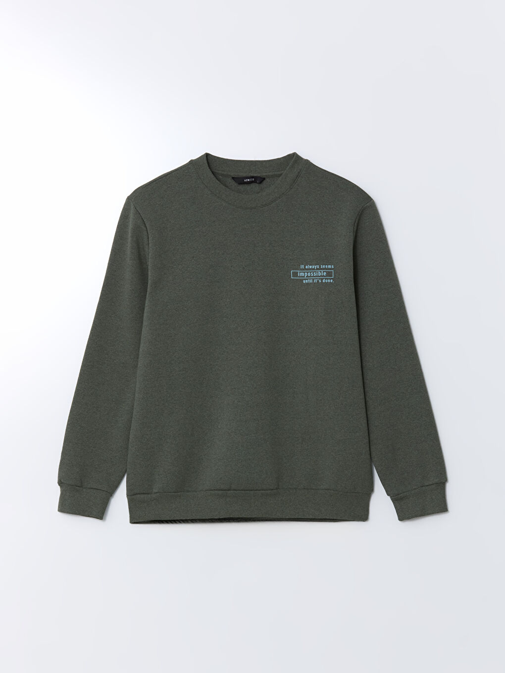 Yeşil Bisiklet Yaka Uzun Kollu Baskılı Erkek Sweatshirt-4