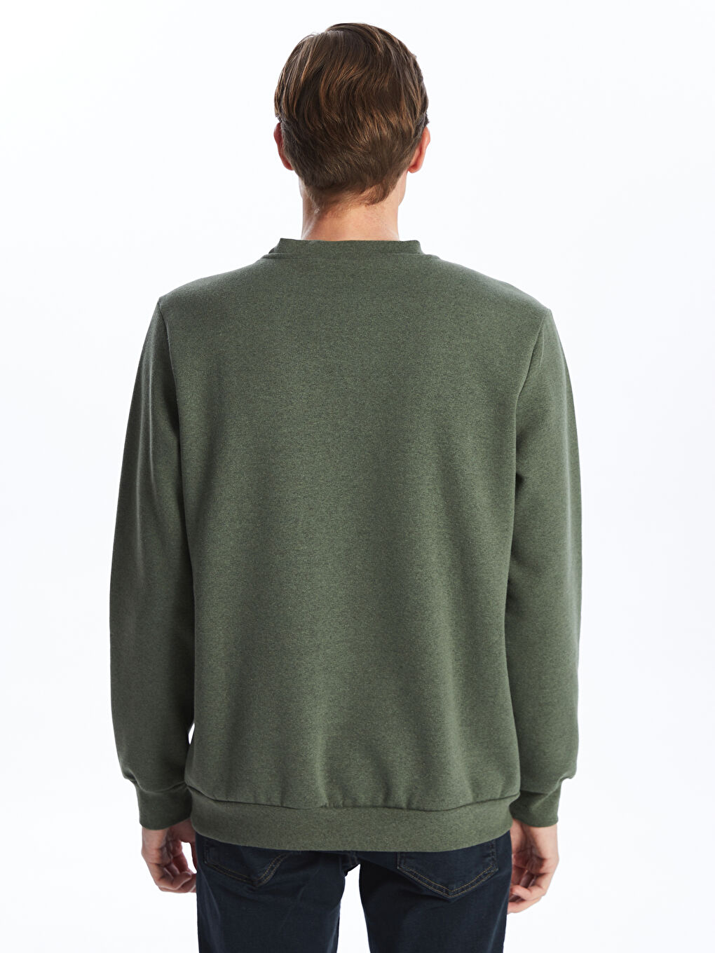 Yeşil Bisiklet Yaka Uzun Kollu Baskılı Erkek Sweatshirt-3