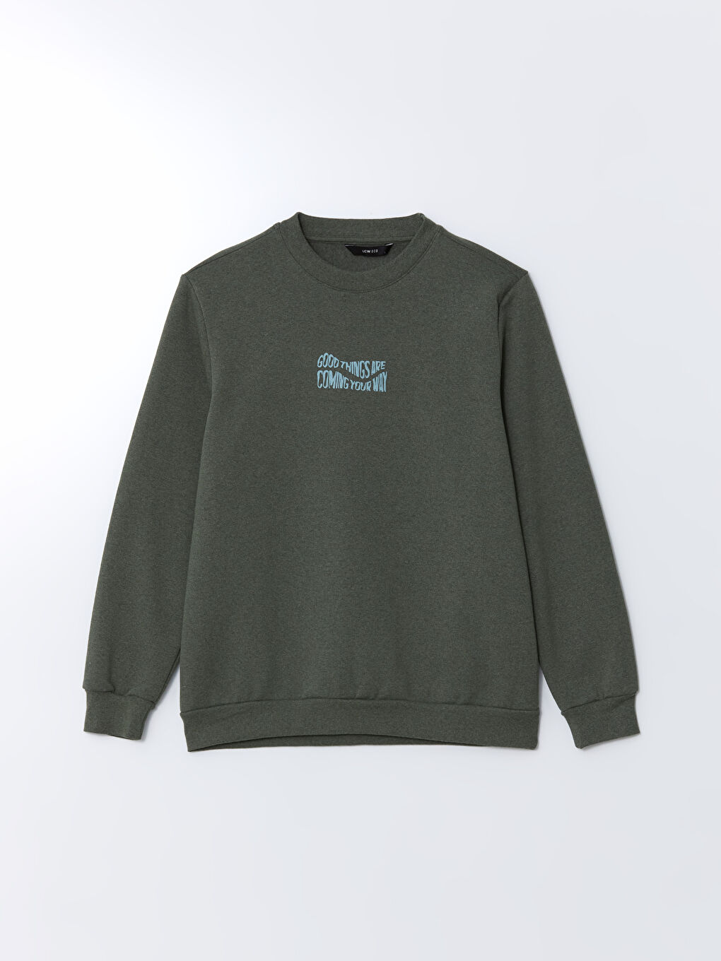 Yeşil Bisiklet Yaka Uzun Kollu Baskılı Erkek Sweatshirt-4
