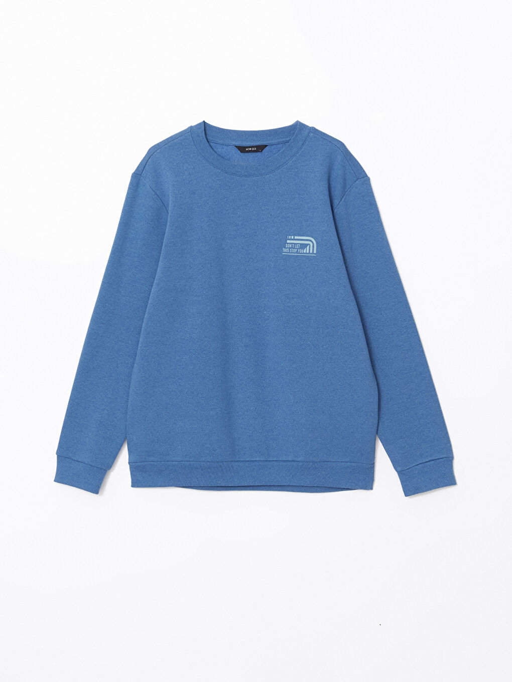 LCW ECO Mavi Bisiklet Yaka Uzun Kollu Baskılı Erkek Kalın Sweatshirt - 4