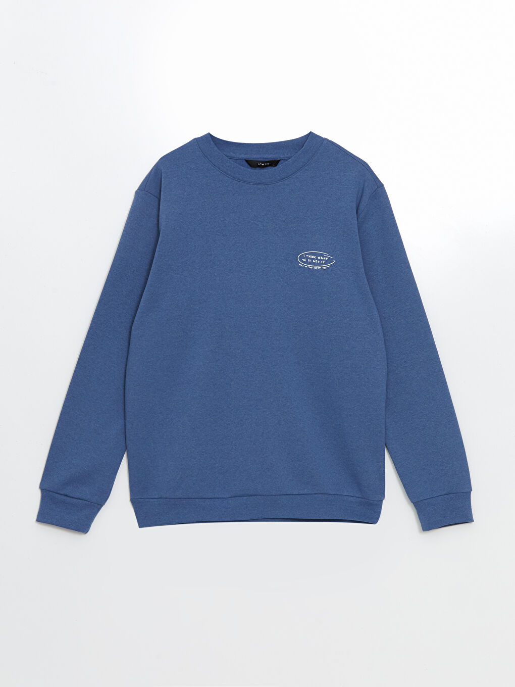 LCW ECO Mavi Bisiklet Yaka Uzun Kollu Baskılı Erkek Kalın Sweatshirt - 4