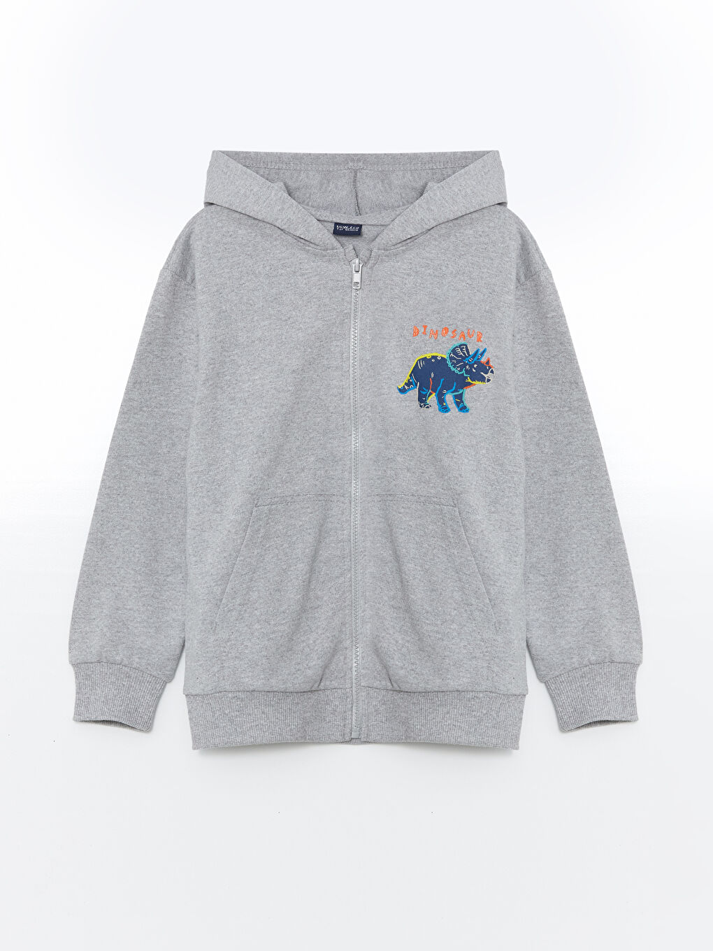 LCW ECO Gri Melanj Kapüşonlu Erkek Çocuk Fermuarlı Sweatshirt