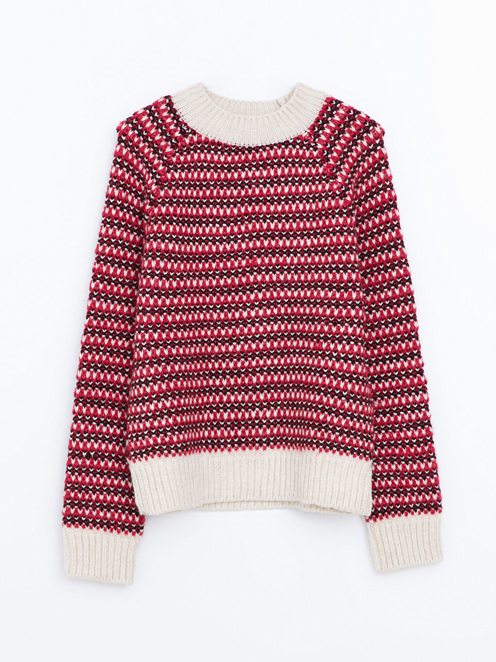 كنزة صوفية تريكو منقوشة برقبة دائرية للسيدات-4