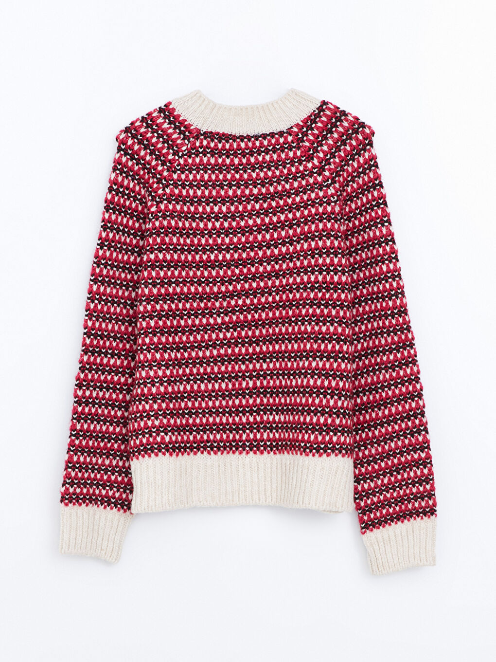 كنزة صوفية تريكو منقوشة برقبة دائرية للسيدات-5