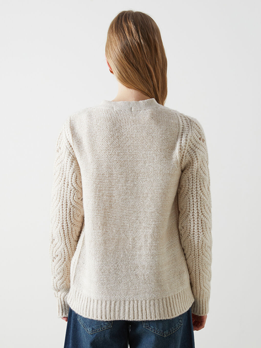 كارديجان تريكو محبوك بثقوب برقبة على شكل حرف V للسيدات-3