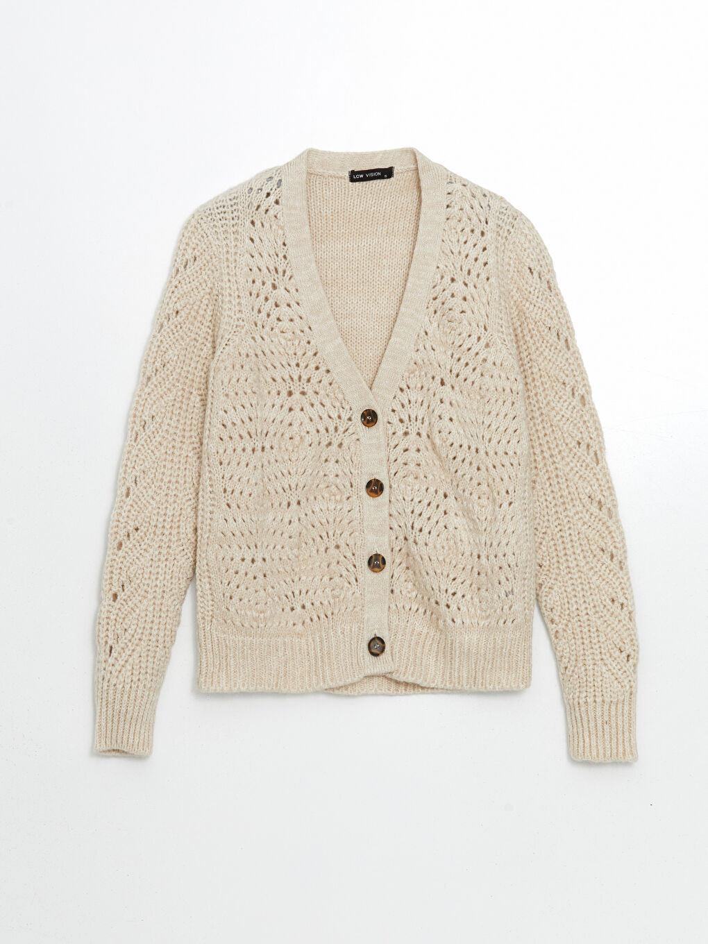 كارديجان تريكو محبوك بثقوب برقبة على شكل حرف V للسيدات-4
