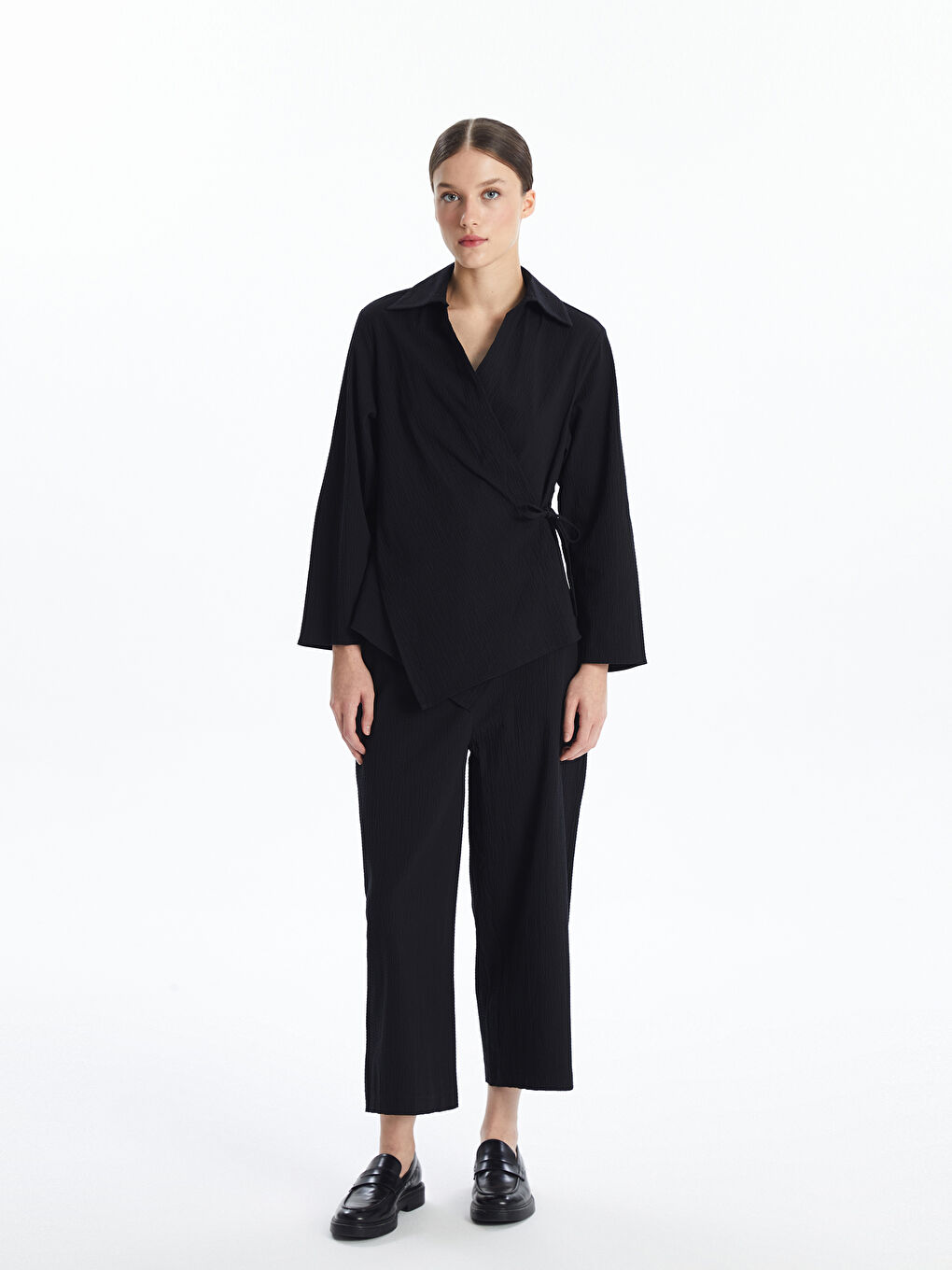 LCW Vision Double Breasted Seersucker Oversize Women's Kimono -W4K698Z8-CVL