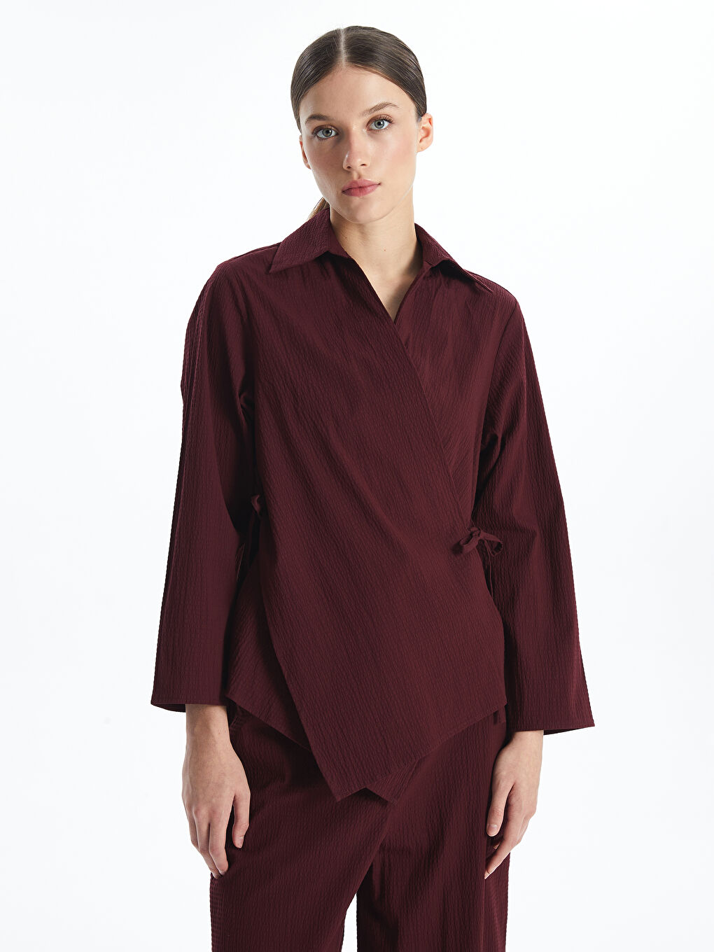 LCW Vision Double Breasted Seersucker Oversize Women's Kimono -W4K698Z8-DCL