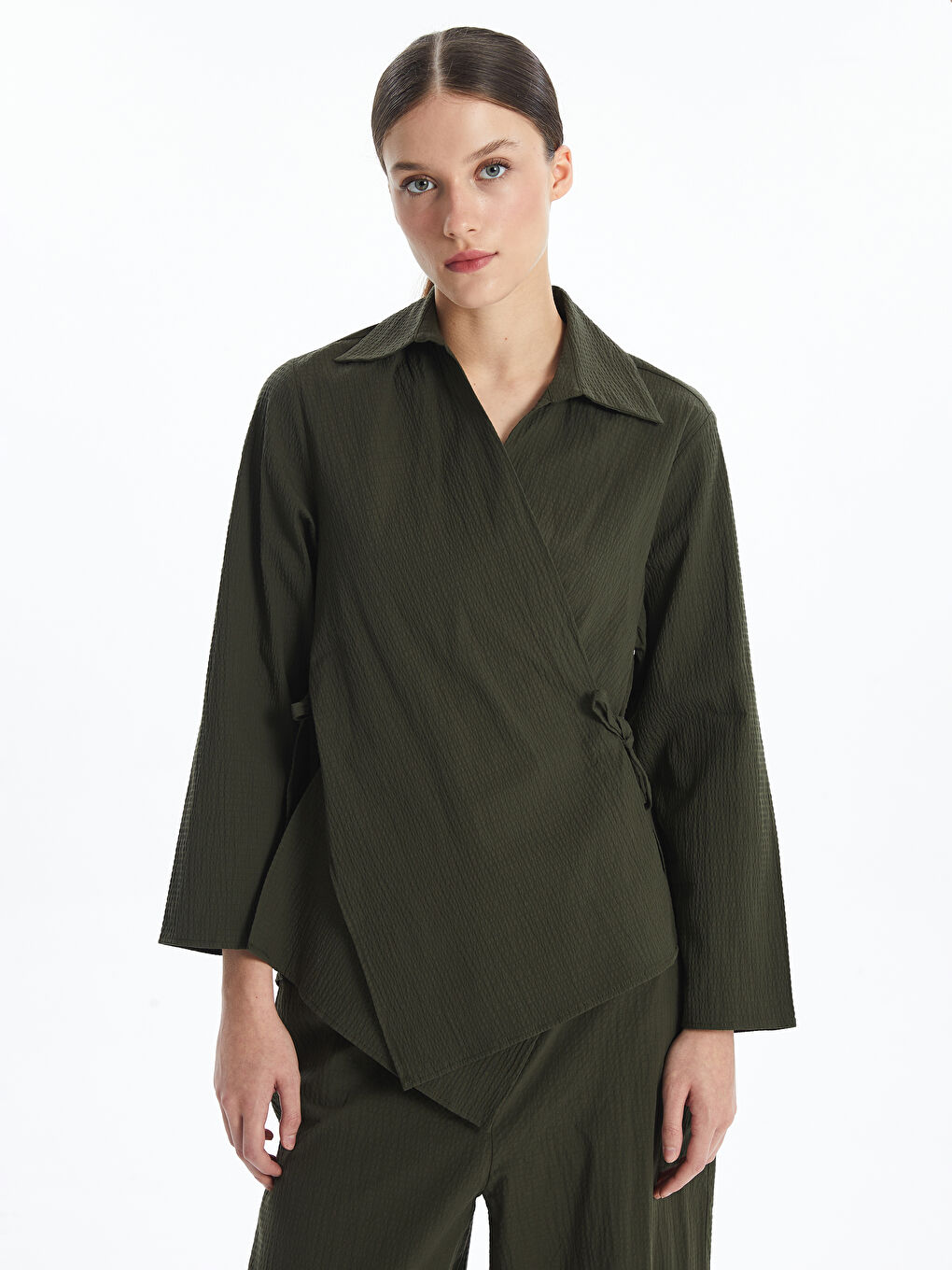 LCW Vision Double Breasted Seersucker Oversize Women's Kimono -W4K698Z8-YUL