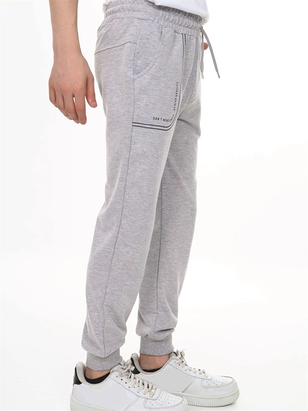 Gri Beli Lastikli Erkek Çocuk Eşofman Altı-1