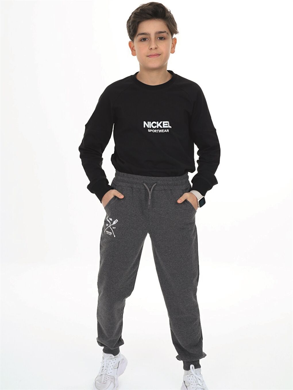 Antrasit Beli Lastikli Erkek Çocuk Jogger Eşofman Altı