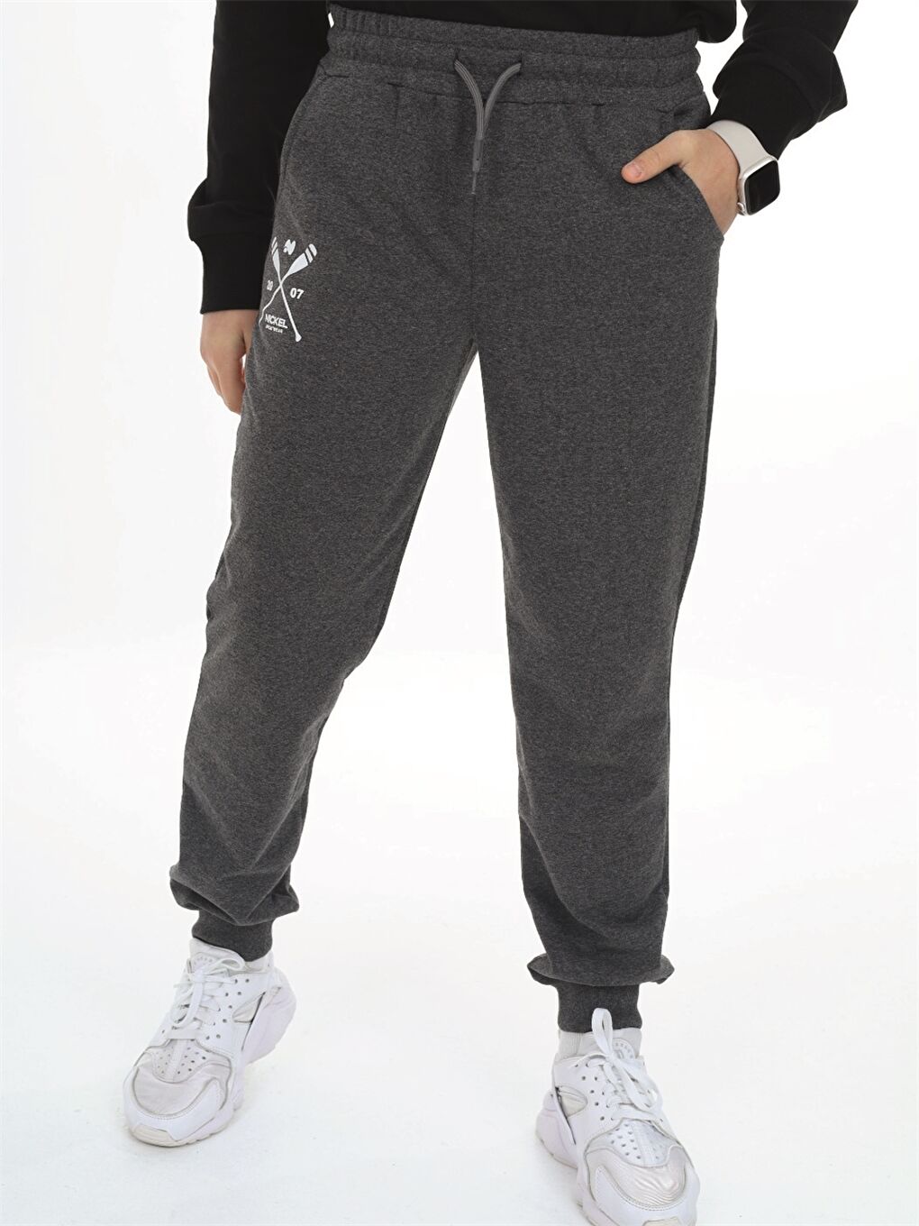 Antrasit Beli Lastikli Erkek Çocuk Jogger Eşofman Altı-1