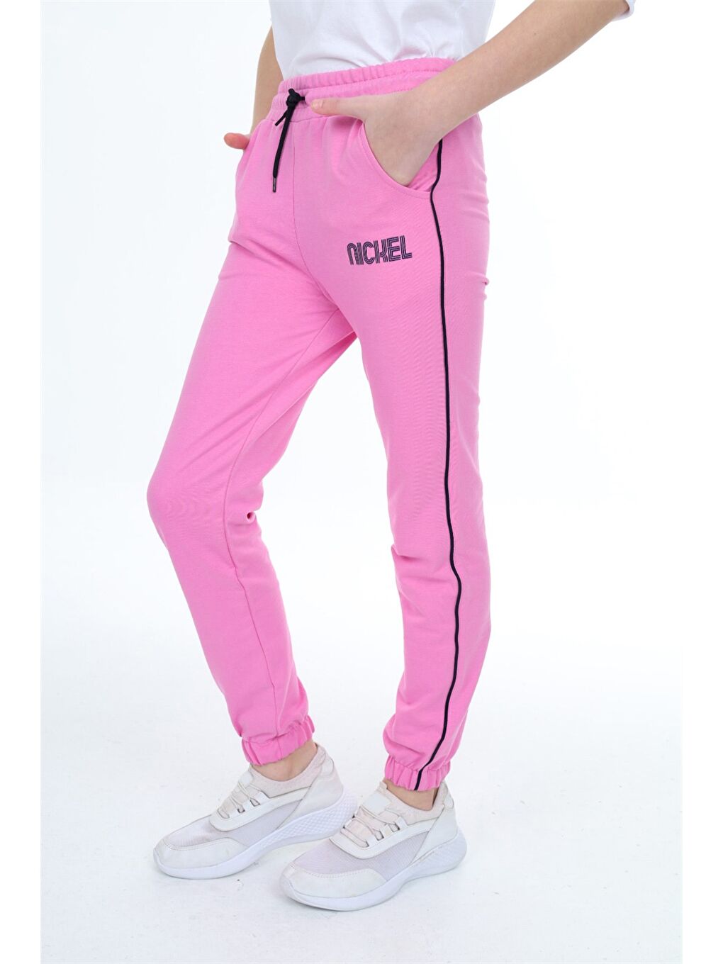 NICKEL Pembe Beli Lastikli Kız Çocuk Jogger Eşofman Altı