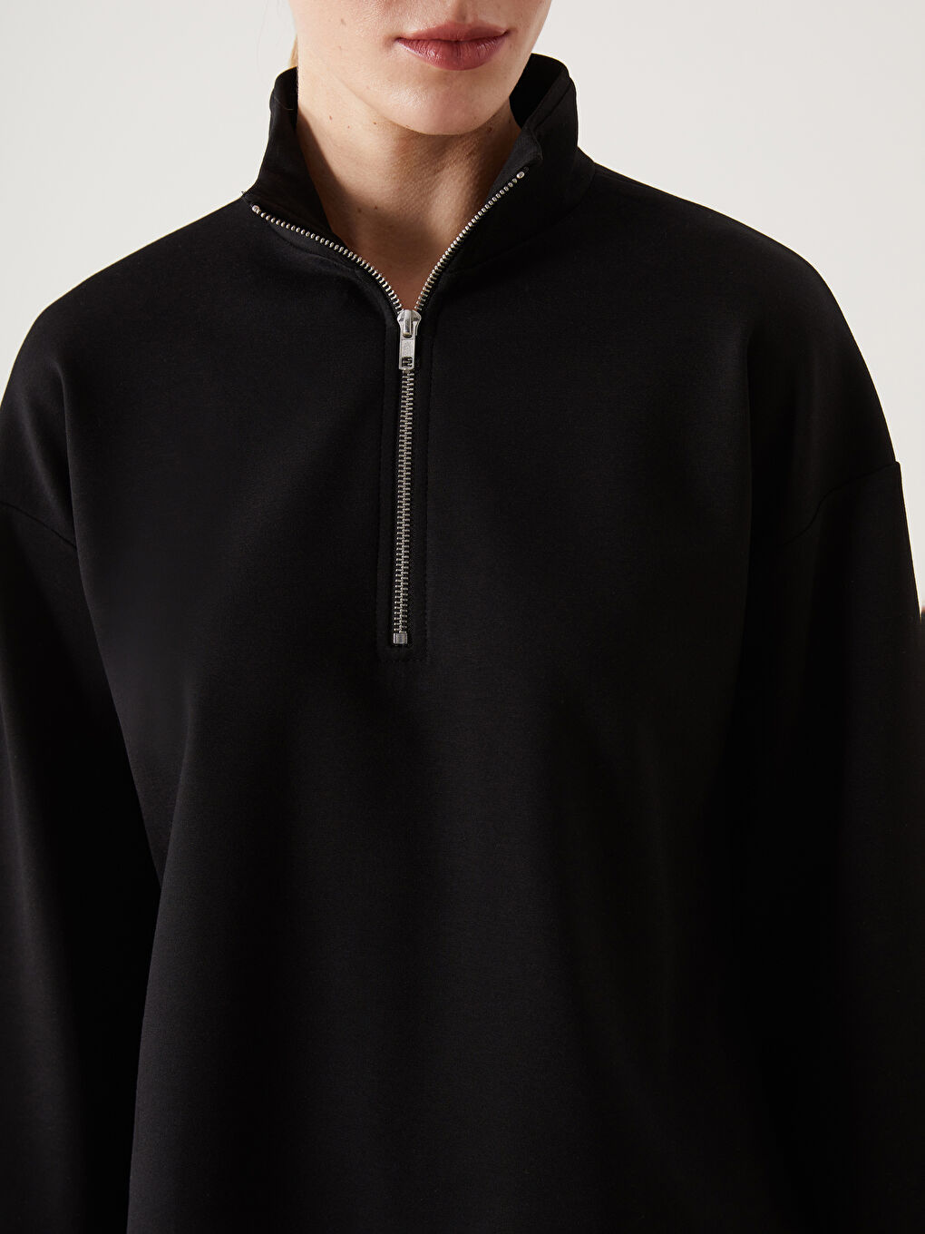 LCW Modest Siyah Dik Yaka Kadın Sweatshirt Tunik - 2