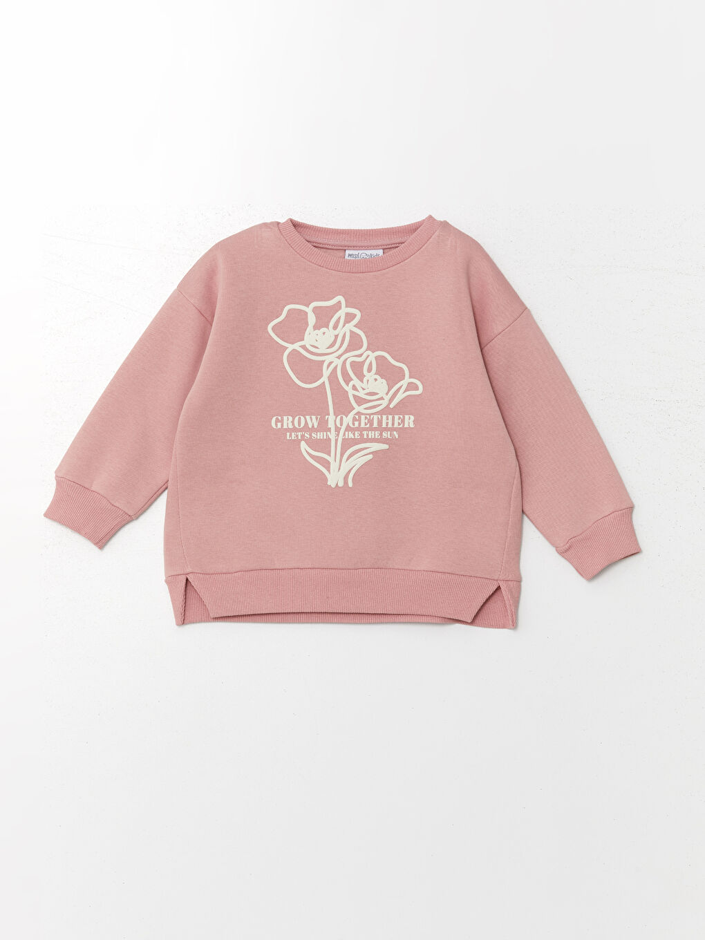 Mışıl Kids Pembe Bisiklet Yaka Uzun Kollu Baskılı Kız Bebek Sweatshirt ve Eşofman Alt 2'li Takım - 1