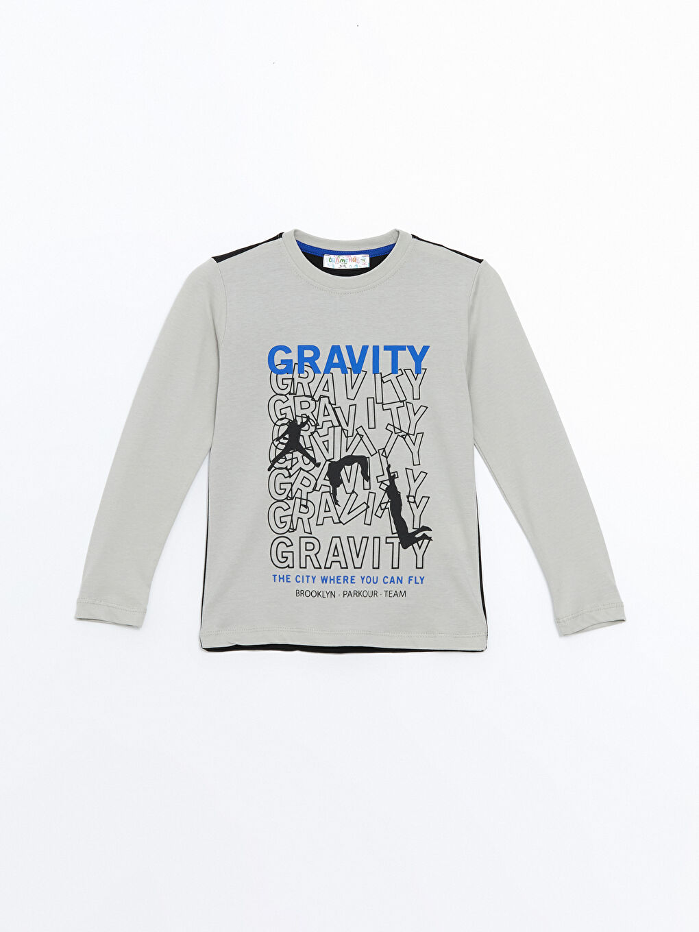 Calimera Kids Gri Bisiklet Yaka Baskılı Erkek Çocuk Sweatshirt