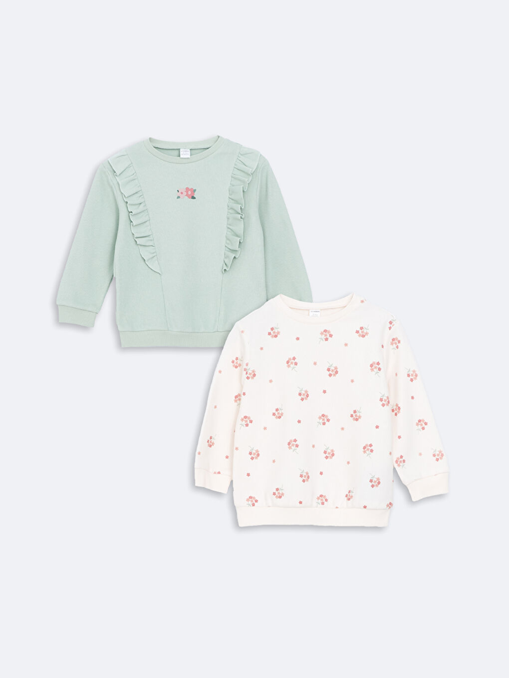 LCW Kids Mat Yeşil Bisiklet Yaka Baskılı Kız Çocuk Sweatshirt 2'li