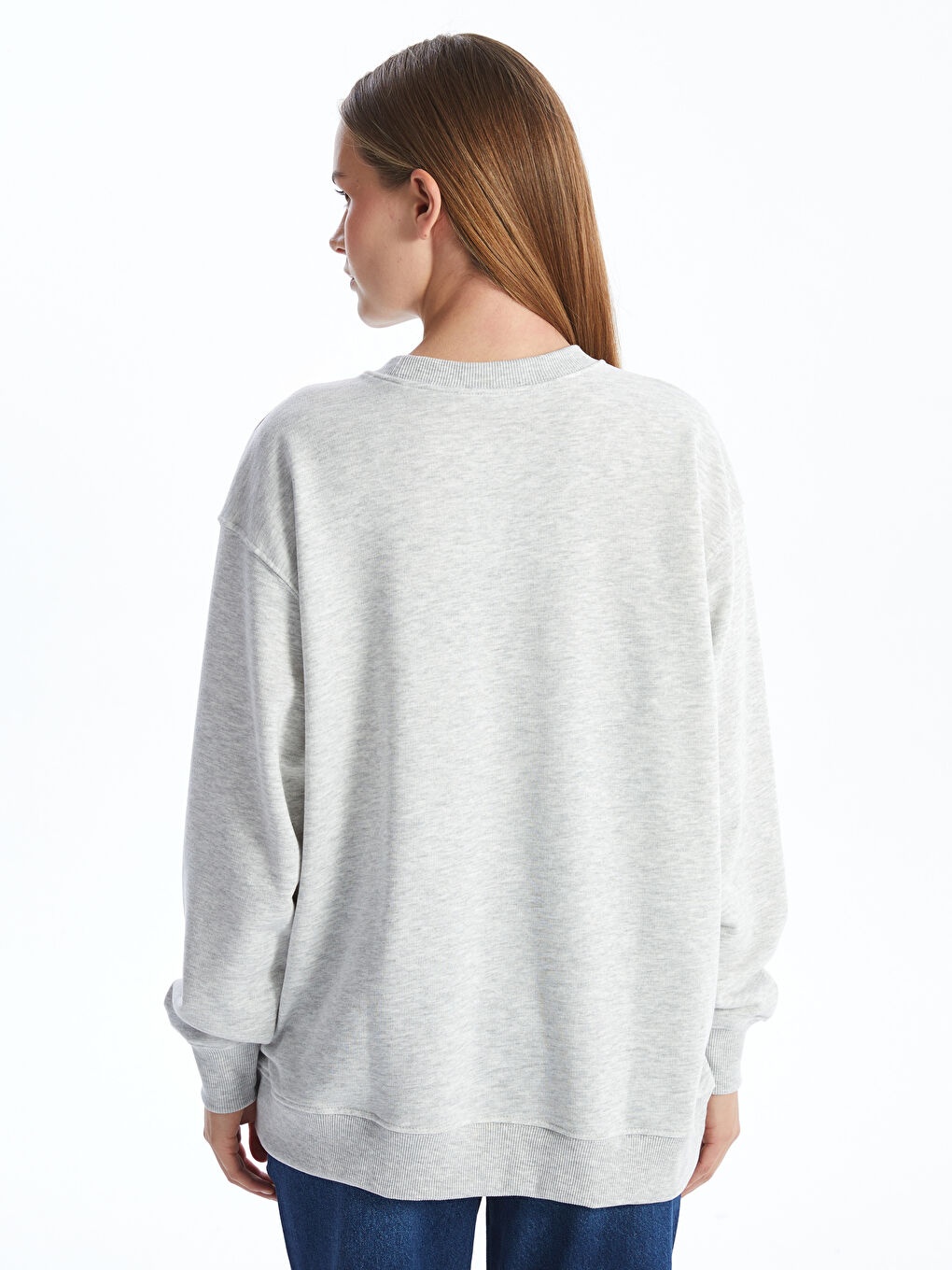 LCW Modest Grey Mel - Lacivert Bisiklet Yaka Oversize Kadın Kalın Sweatshirt - 3