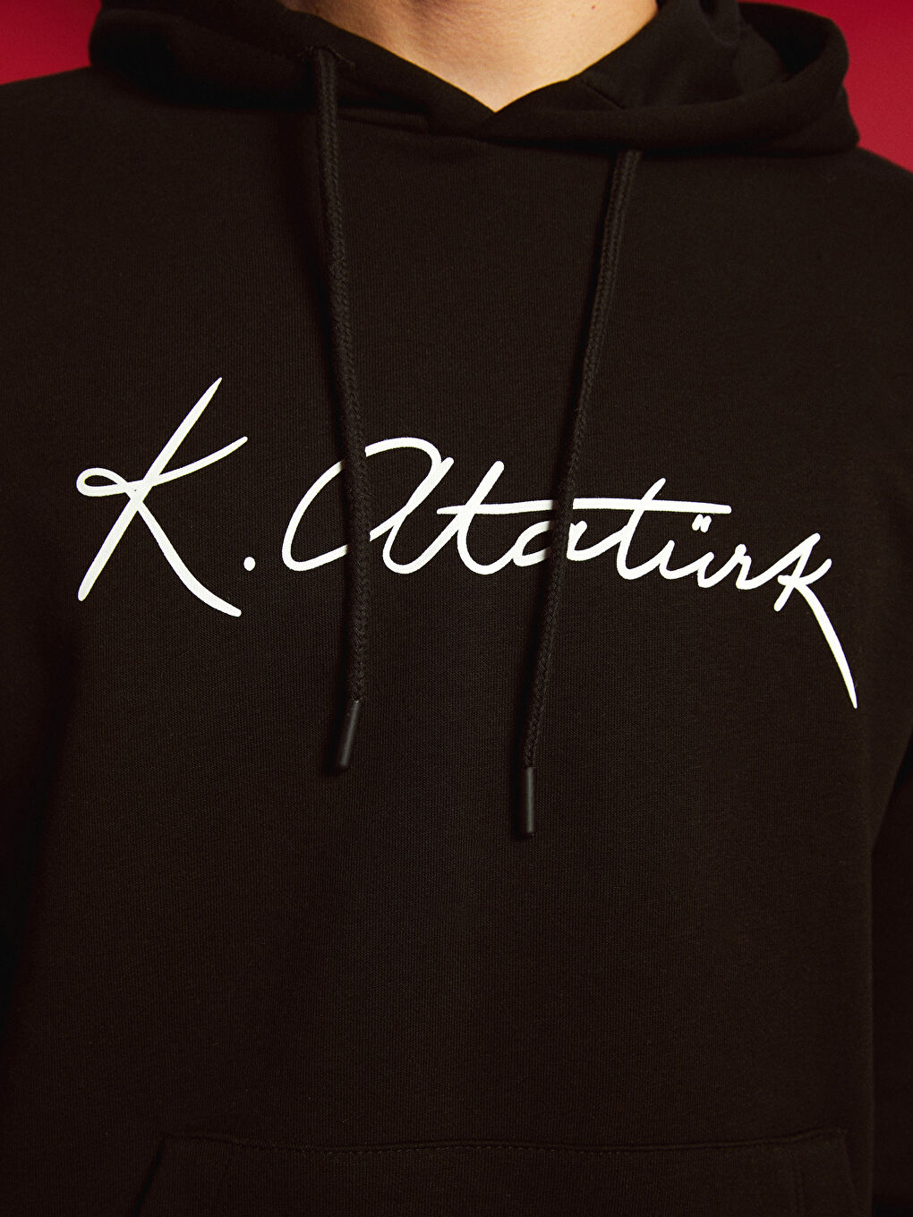 XSIDE Yeni Siyah Uzun Kollu Atatürk İmzası Baskılı Erkek Hoodie - 5