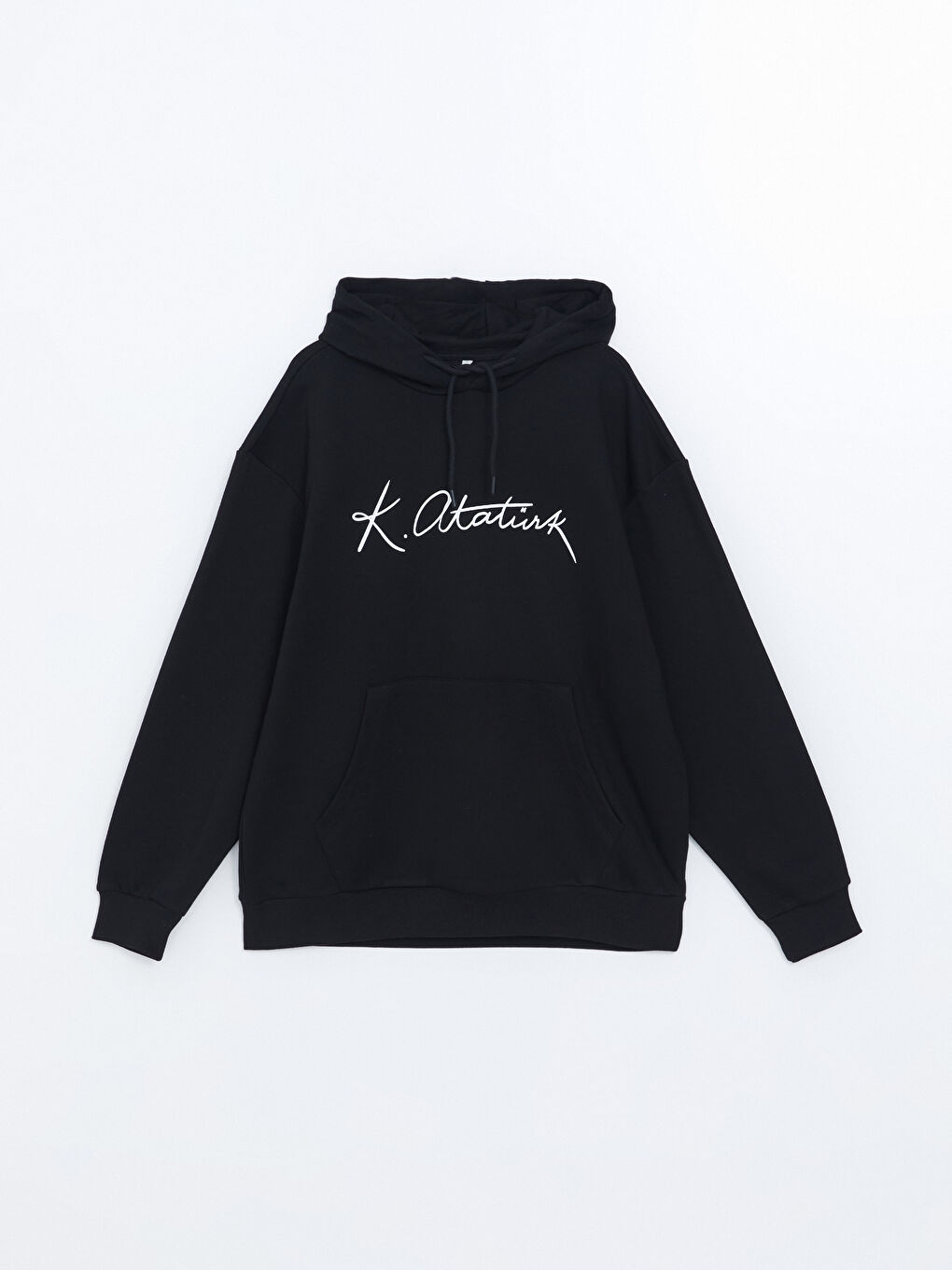 XSIDE Yeni Siyah Uzun Kollu Atatürk İmzası Baskılı Erkek Hoodie - 9