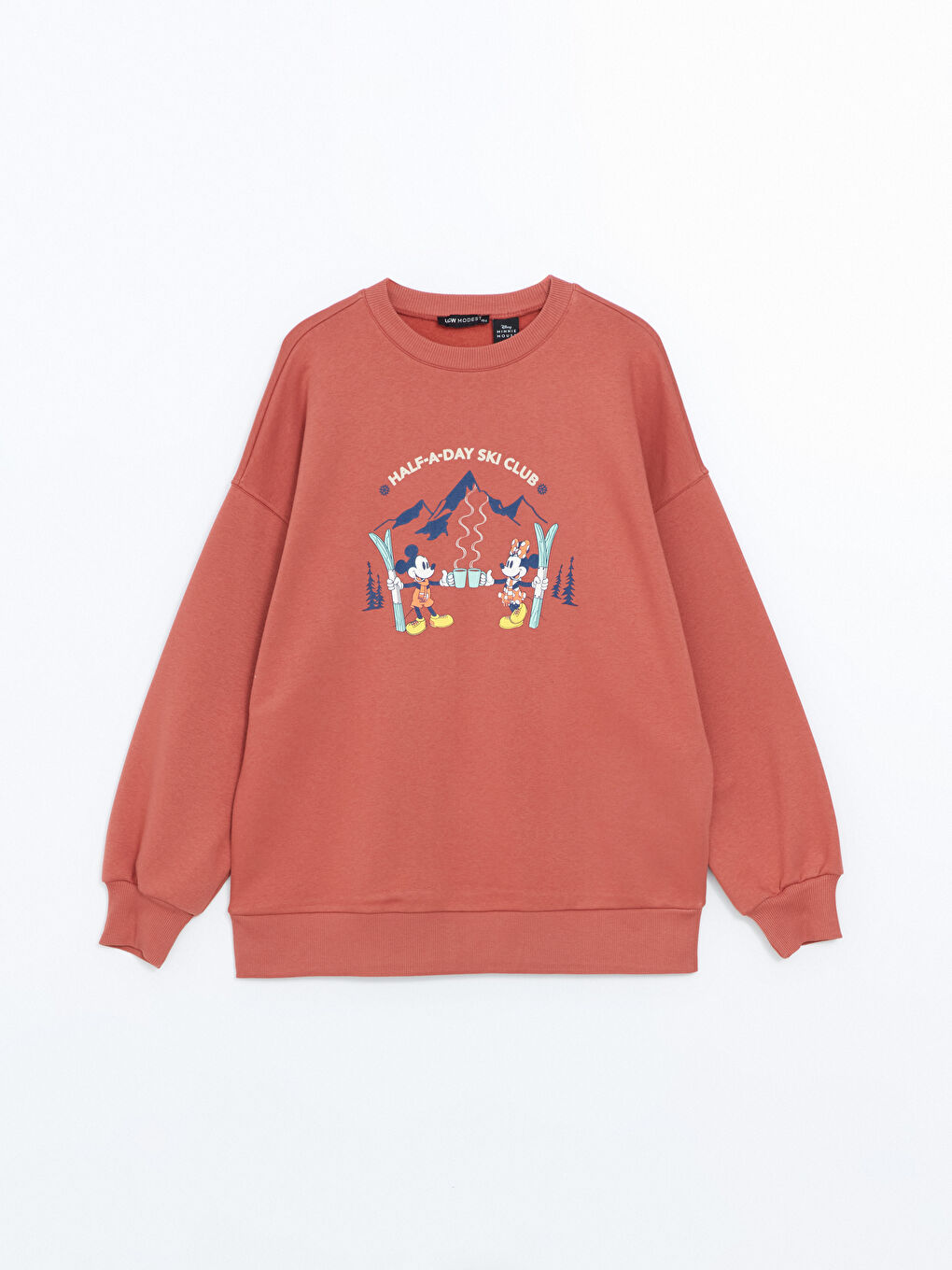 LCW Modest Kiremit Bisiklet Yaka Mickey Mouse Baskılı Oversize Kadın Kalın Sweatshirt - 4