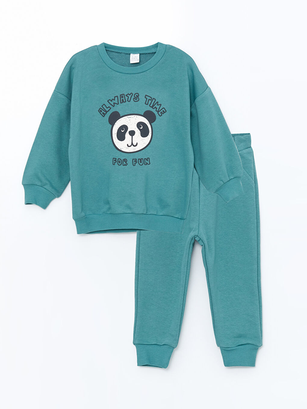 LCW ECO Mint Yeşili Bisiklet Yaka Uzun Kollu Baskılı Erkek Bebek Sweatshirt ve Eşofman Alt 2'li Takım