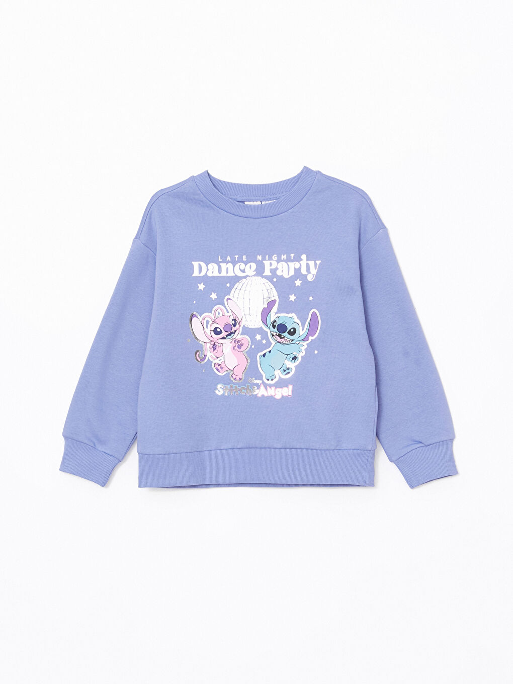 LCW Kids Lila Bisiklet Yaka Lilo ve Stitch Baskılı Kız Çocuk Sweatshirt ve Tayt - 1