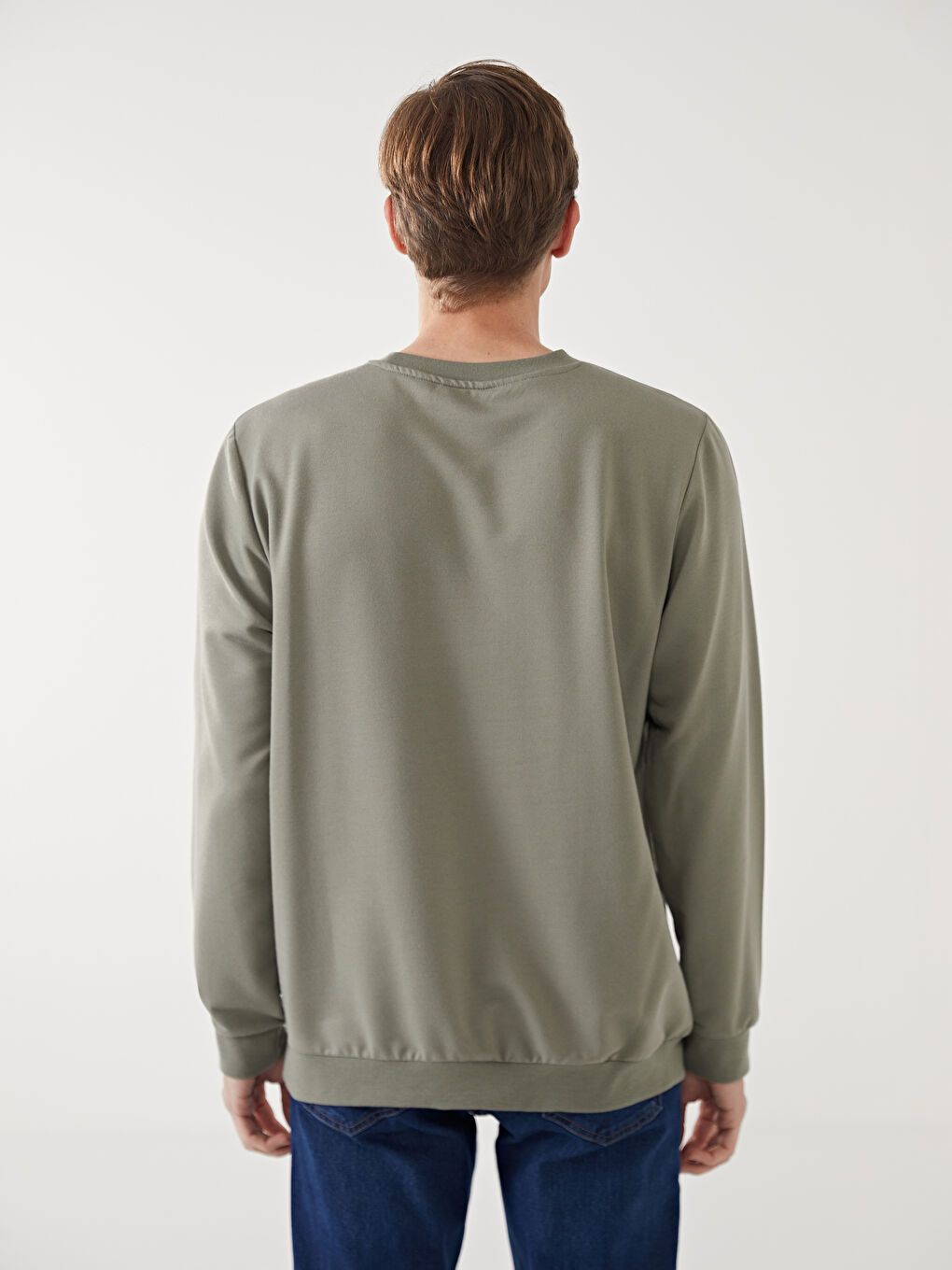 Haki Bisiklet Yaka Uzun Kollu Erkek Sweatshirt-3