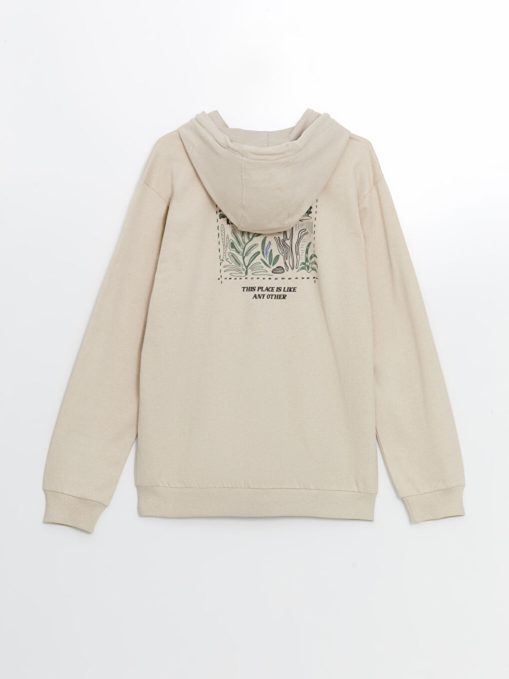 Bej Kapüşonlu Uzun Kollu Erkek Fermuarlı Sweatshirt-5