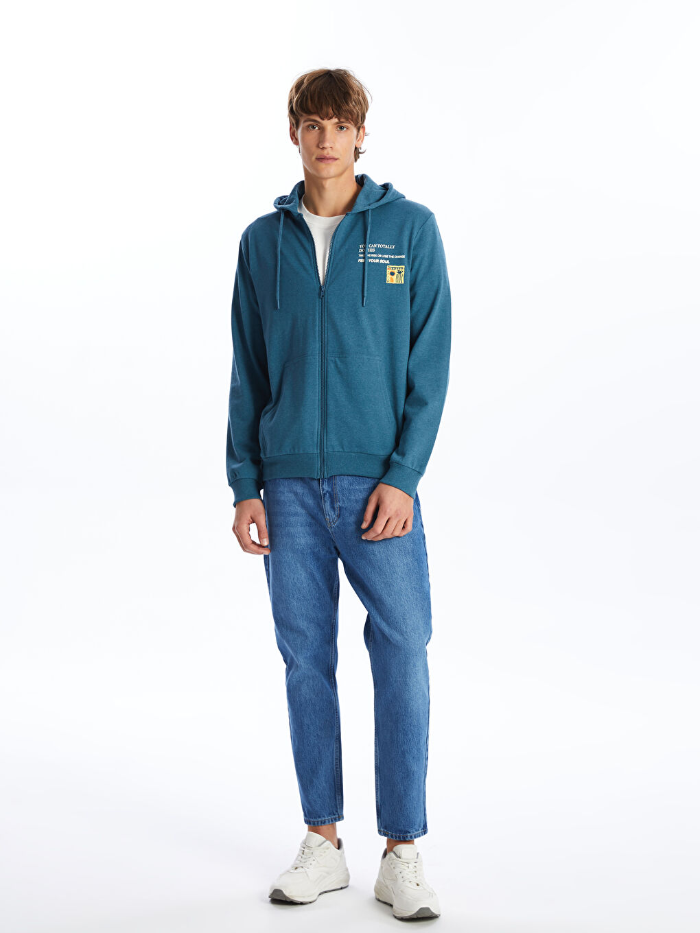 LCW ECO Petrol Kapüşonlu Uzun Kollu Erkek Fermuarlı Sweatshirt - 1